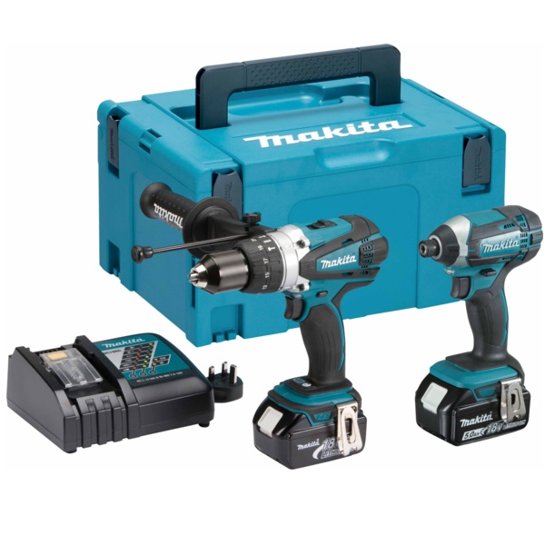 Makita DLX2145TJ 18V LXT Li-Ion 2 Piece Combi Drill and Impact Driver Set DHP458 + DTD152 & 2x 5.0Ah Batteries