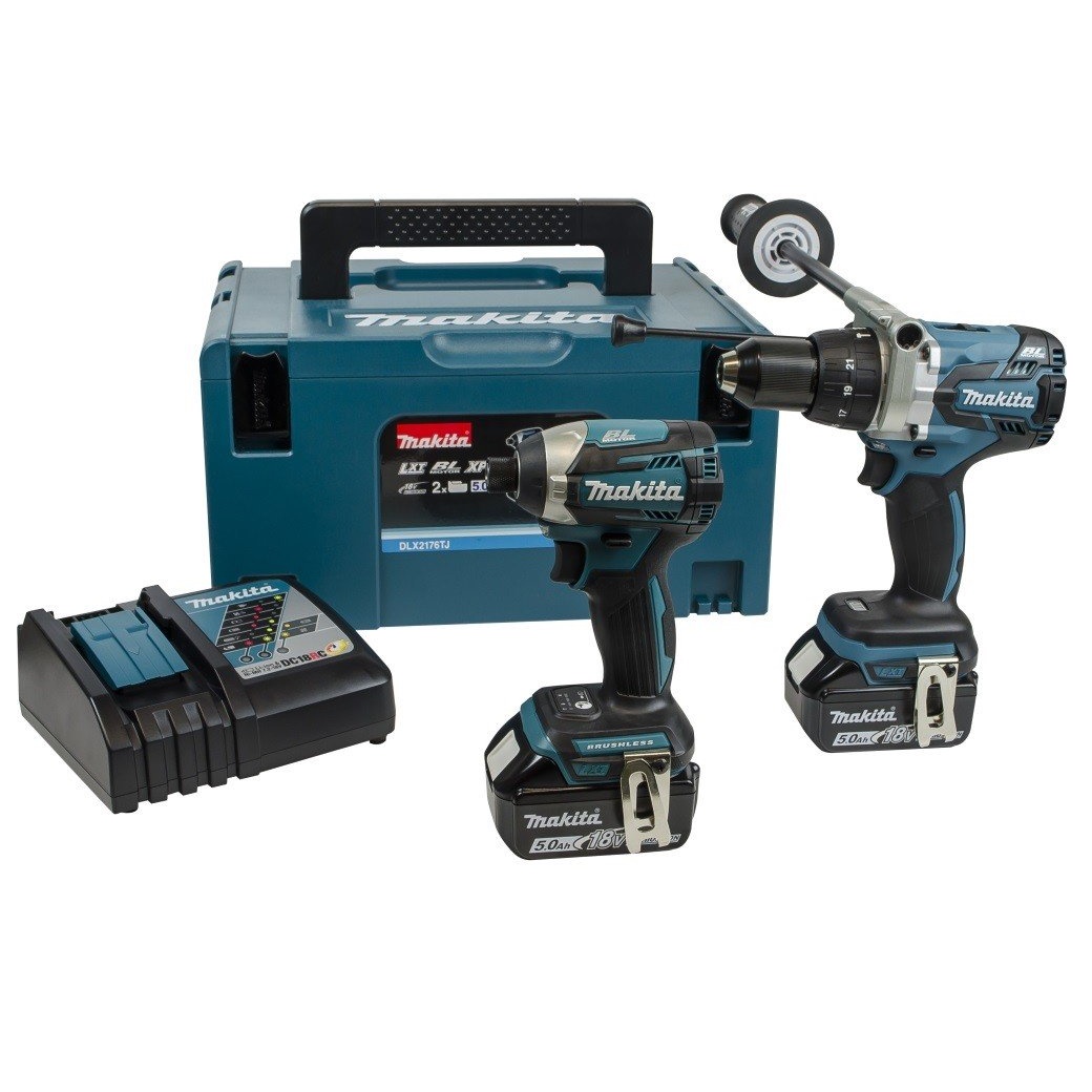 Makita DLX2176TJ 18V LXT Li-Ion 2 Piece Brushless Drill & Driver Set DHP481 + DTD154 & 2x 5.0Ah Batteries