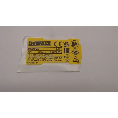 DeWalt NA088547 RATING PLATE